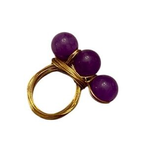 NWT Handmade VTG Style Amethyst Bead Wire Wrap Statement Ring Rose Gold Purple 7